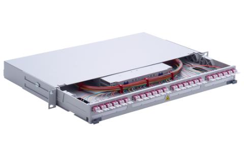 RdM 1HE Unirack2 ODF 24xLC Duplex PC OM4, Grå - Komplet (Pre fix) Grade B, DIN farvekode