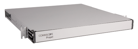 CommScope Propel 1RU sliding tray fiber panel, accepts Propel ULL modules or adapter packs, providing up to 72 duplex LC ports, 72 MPO ports or 144 SN ports (288f)