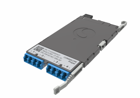 CommScope Propel ULL Singlemode MPO-08 Distribution Module, 4 duplex LC to 1X8f MPO/APC pinned, Method A Pairs Flipped