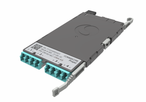 CommScope Propel ULL Multimode OM4 MPO-08 Distribution Module, 4 duplex LC to 1X8f MPO/PC pinned, Method A Straight