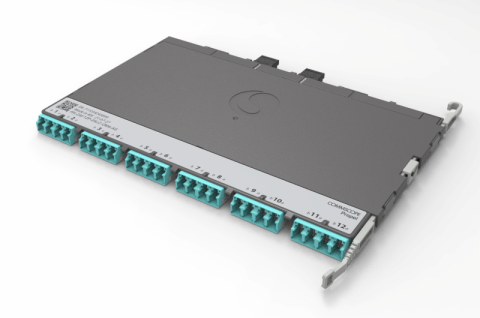 CommScope Propel ULL Multimode OM4 MPO-12 Distribution Module, 12 duplex LC to 2X12f MPO/PC pinned, Method A Straight