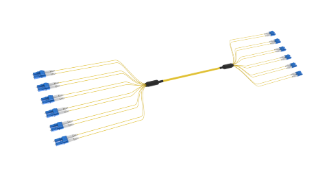 ECS 12F Pretermineret Kabel LC/UPC UNIBOOT - LC/UPC UNIBOOT 12FO MC SM G657A2 TL 10M LSZH CPR CCA YE 4.5mm END A: FAN OUT 1.5M DX TAILS 2mm + SOCK / END B: FAN OUT 0.8M DX TAILS 2mm + SOCK