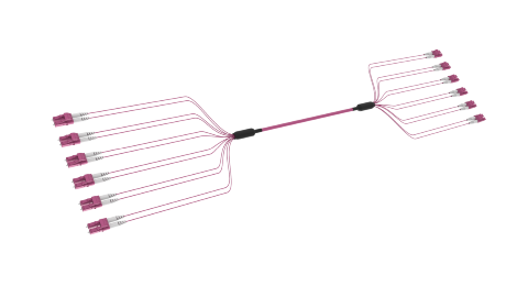 ECS 12F pretermineret kabel LC/PC UNIBOOT-LC/PC UNIBOOT 12FO MC MM OM4 G651 TL 15M LSZH CPR CCA EV 4.5mm END A: FAN OUT 1.5M DX TAILS 2mm + SOCK / END B: FAN OUT 0.8M DX TAILS 2mm + SOCK