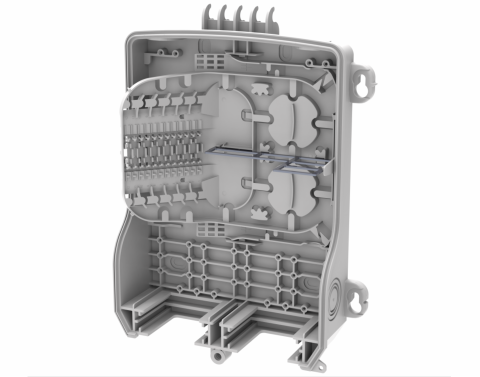 CommScope IFEB-20 Splidse-/patchboks LC/APC Incl. 32 pigtails/adaptors, 8 SLE kort, feeder kabelforsegling 2x15 og dropkabelforsegling 16x7mm RAL 9010 (UL 94 V0 rated)